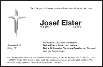 Traueranzeige von Josef Elster von Pegnitz-Zeitung